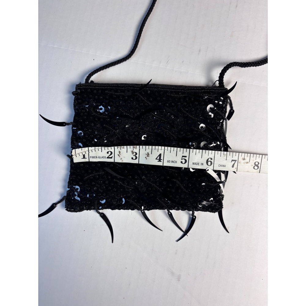 Jessica McClintock Black Sequin‎ Fringe Evening Bag Purse - Picture 7 of 7